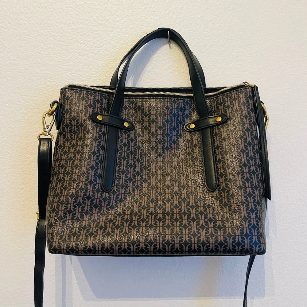 Fossil Felicity Logo Satchel Black Brown